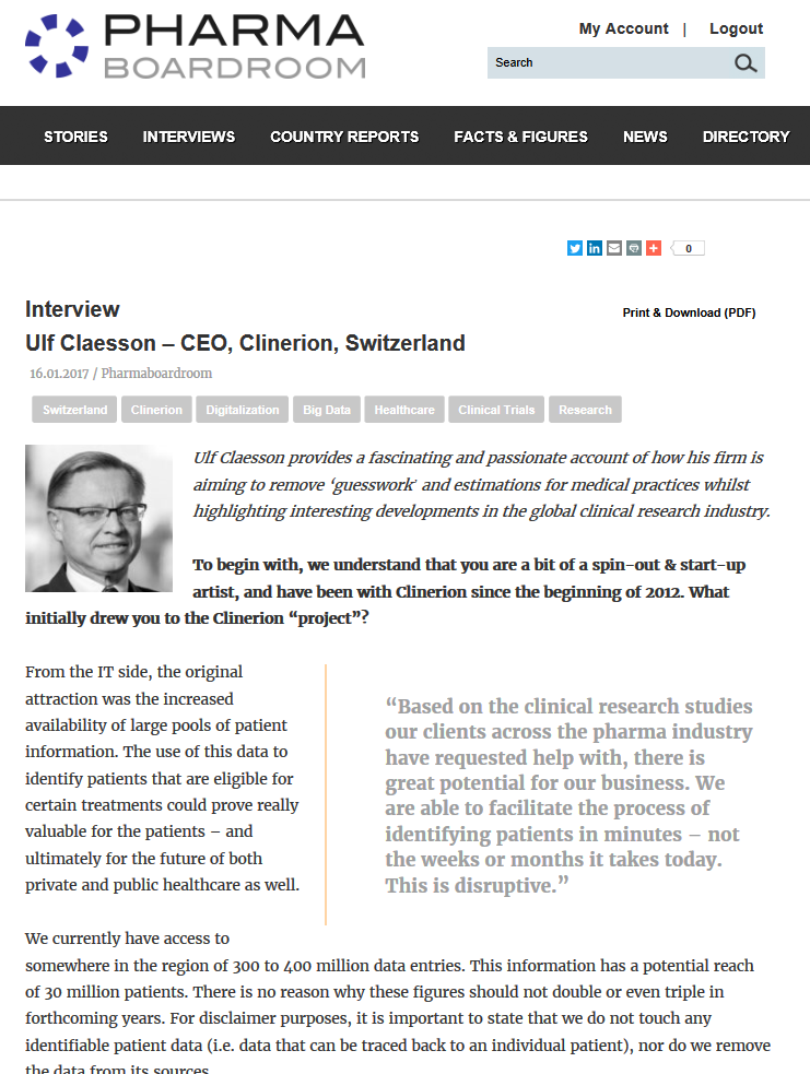 Interview: Ulf Claesson - CEO, Clinerion, Switzerland (Pharma Boardroom)