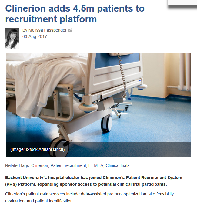 Press article: Clinerion adds 4.5m patients to recruitment platform (Outsourcing Pharma)