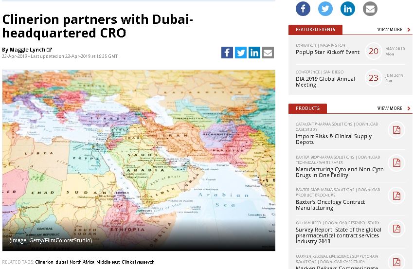 Press Article: Clinerion partners with Dubai-headquartered CRO Clinart (Outsourcing Pharma)