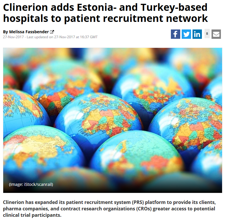 Press article: Clinerion adds Estonia- and Turkey-based hospitals to patient recruitment network (Outsourcing Pharma)