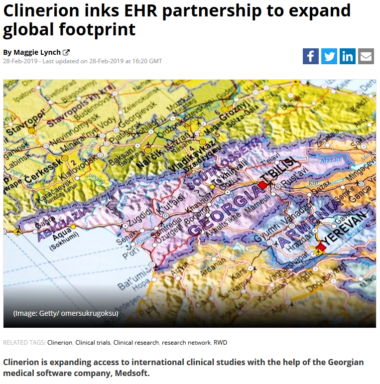 Press article: Clinerion inks EHR partnership to expand global footprint (Outsourcing Pharma)