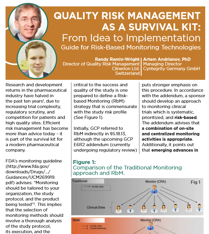 Clinerion article: Quality Risk Management as a Survival Kit: From Idea to Implementation (DIA Global Forum)