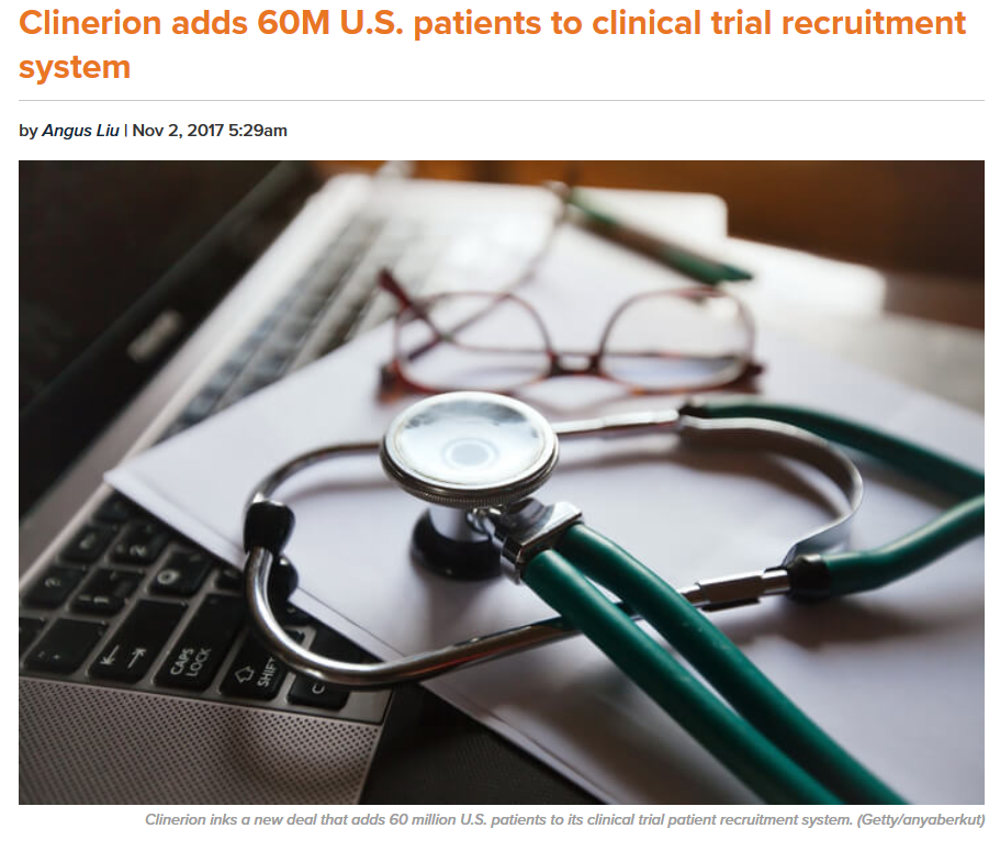 Press article: Clinerion adds 60M U.S. patients to clinical trial recruitment system (Fierce Biotech)